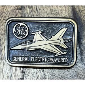VINTAGE 1970’s F-16 USAF FIGHTER PLANE ARMED FORCES BELT BUCKLE GE Powered